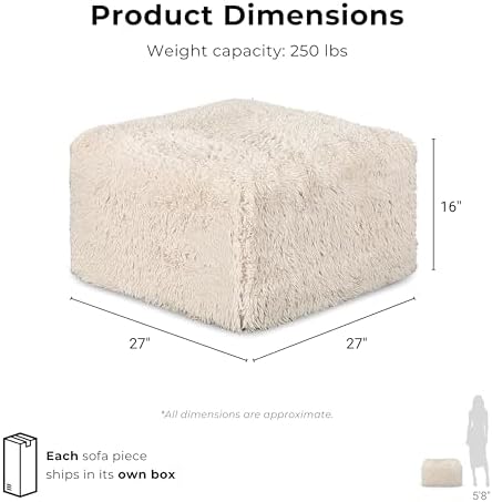 Furniture of America Havyn Modern Faux Fur 6-Seater Modular Foam Sofa Bed with Ottoman, Compressed Couch in a Box, No Assembly Required, for Living Room and Office, Black