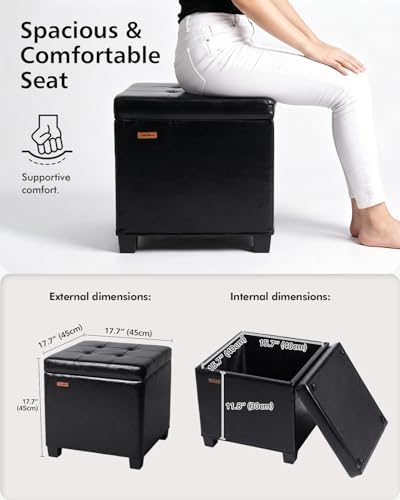 ABHENG Steel Frame Square Ottoman with Storage Black UASND63B