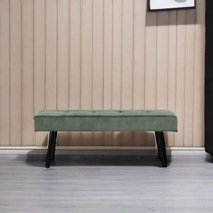 Comfy to go Entryway Bench - Green Bench for Bedroom, Modern Ottoman End of Bed, Corduroy Padded Benches for Living Room, Foyer, Mudroom, Hallway - 39" L x 14" W x 17" H