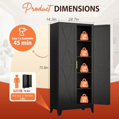 PAOFIN 71" H Tall Kitchen Storage Cabinet with Doors