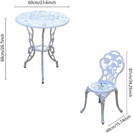YKSY&YKSY Patio Bistro Set.Rust-Resistant Cast Aluminum Bistro Table Set with Umbrella Hole for Backyard (Rose White)