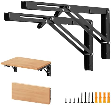 Matte Black Folding Shelf Brackets, 16 Inch, 6 Pack