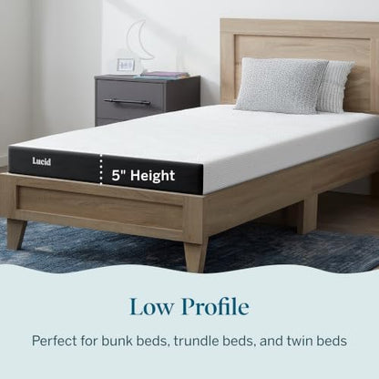 Lucid 5 Inch Gel Memory Foam Mattress, Firm, Fiberglass Free, Twin Size