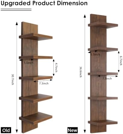 5 Tier Floating Wall Shelf Unit, Brown