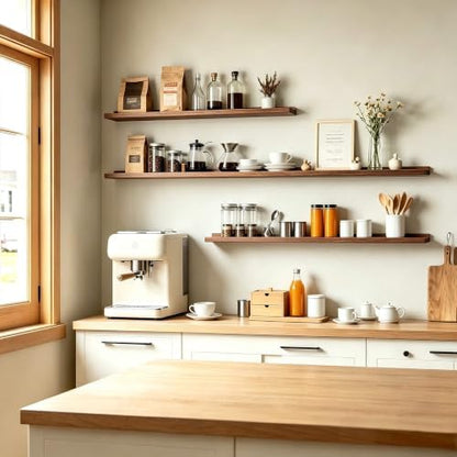 Walnut Floating Shelves for Wall Decor, 60 in Shelf with Lip, 2 Set