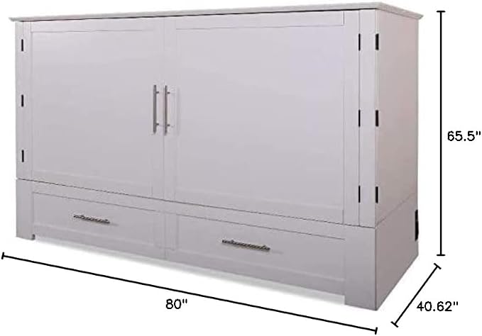 Mega Solutions Emurphybed Daily Delight Murphy Cabinet Chest Bed with Charging Station 8 Inch, Queen (White)