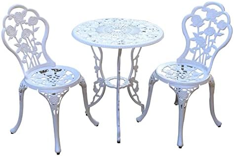 YKSY&YKSY Patio Bistro Set.Rust-Resistant Cast Aluminum Bistro Table Set with Umbrella Hole for Backyard (Rose White)