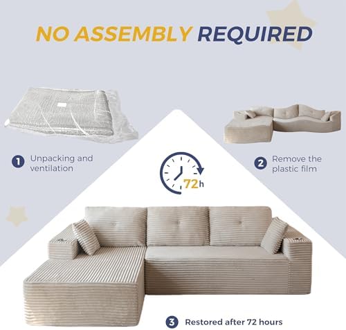 MAXYOYO Boneless Couch, 104" L-Shape Sectional Sofa, Left-Facing Chaise