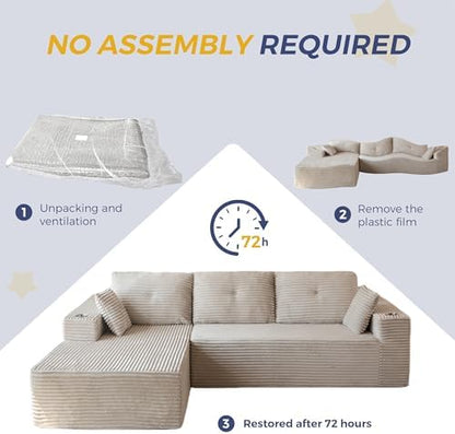 MAXYOYO Boneless Couch, 104" L-Shape Sectional Sofa, Left-Facing Chaise