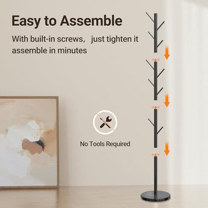 Coat Rack Freestanding, Metal Coat Rack with Natural Marble Base