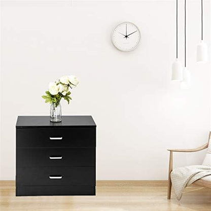 3 Drawer Nightstand, Black Night Stand for Bedroom, Modern 3 Drawer Dresser, Wood Bed Side Table/Night Stand with Drawers for Small Spaces, College Dorm, Kids' Room, Living Room 13" D X 26" W X 22" H