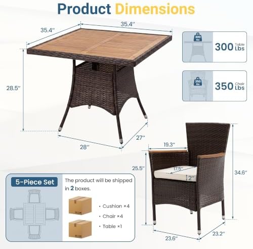 10-Pieces Ratton Patio Table and Chairs with Acacia Tabletop for Outdoor