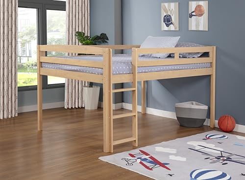 Camaflexi Tribeca Wood Low Loft Bed Frame / 14 Wood Slats Support and 1 Center Support/No Box Spring Necessary/Easy Assembly/Full - Light Oak