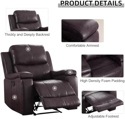 CANMOV Manual Recliner Chair Set of 2, Classic Faux Leather Recliner Chair with Overstuffed Arms and Back, Manual Single Sofa with Concealed Cup Holders, Dark Brown