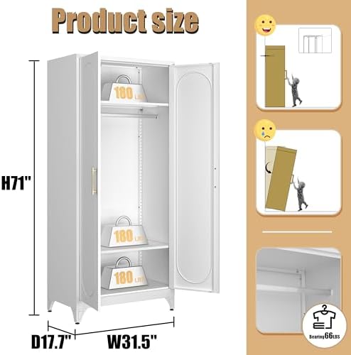 Armoire Wardrobe Closet with Hanging Rod and 2 Adjustable Shelves