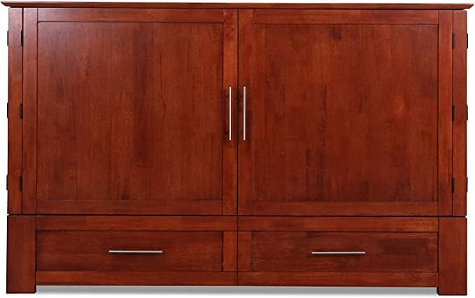 Mega Solutions Emurphybed Daily Delight Murphy Cabinet Chest Bed with Charging Station 8 Inch, Queen (Cherry)