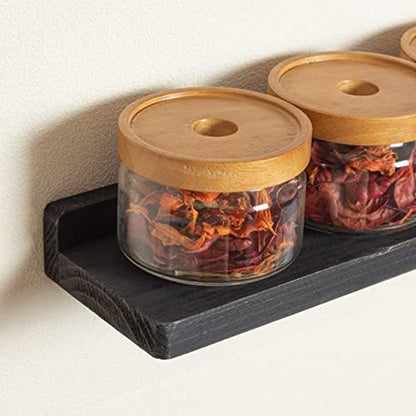 Freezing point Floating Shelf for Wall Set of 2 Natural Wood 23Inch Wall Shelves Decor Plant Display Collectibles Mounted Kitchen Bathroom Bedroom Corner Decorative Storage Stand Black