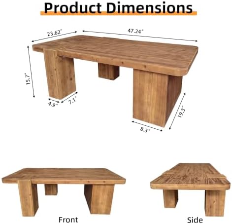 Rectangle Coffee Table with Thick Block Wooden Legs Rustic Center Table