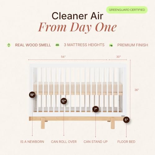 dadada Bliss Solid Wood 4-in-1 Convertible Baby Crib, White/Natural