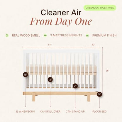 dadada Bliss Solid Wood 4-in-1 Convertible Baby Crib, White/Natural