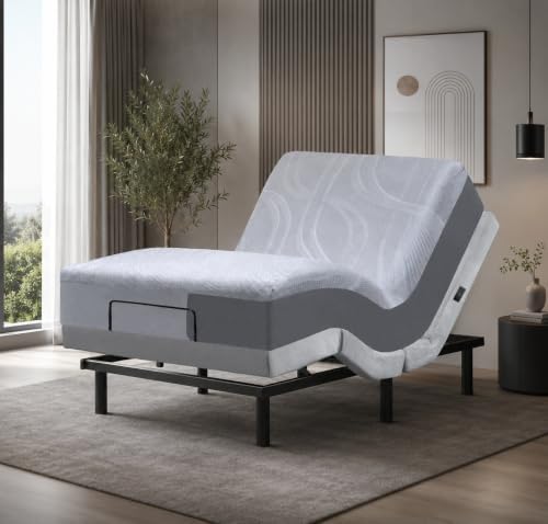 Irvine Home Collection Twin XL Adjustable Bed Base with 14 Inch Prime Gel Memory Foam Sleep System - Dual Massage - USB Ports - Zero Gravity - Underbed Light - Wireless Remote - Zero Clearance