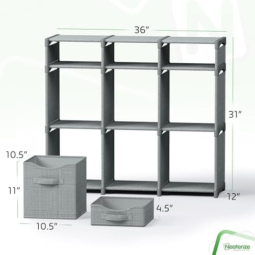 Cube Storage Organizer with Storage Bins Included - The Perfect Closet Organizers and Storage Solution. Includes 9 Storage Cubes, Great For Toy Storage, Closet Storage, Clothes Storage (Grey)