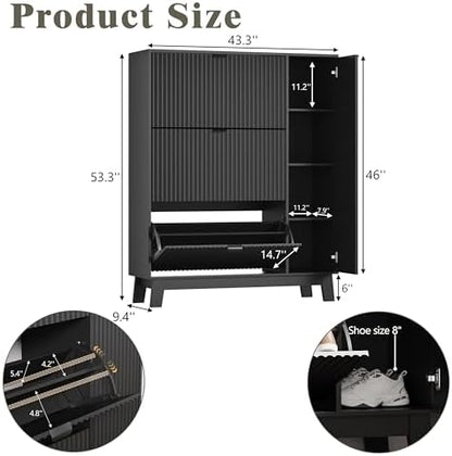 Shoe Cabinet Storage for Entryway with 3 Drawers & Side Cabinet, Black