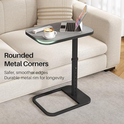 Kitstorack Upgraded TV Tray Table with Panel Lock, 90° Flip-Over Design & Adjustable Height, Sofa Arm Side Table for Eating, Laptop, Couch, Bed, or Small Spaces, Dark Gray