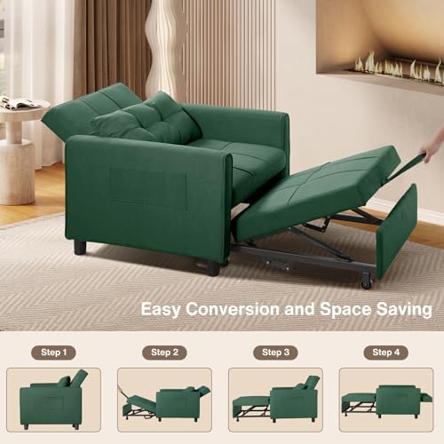 Aiho Convertible Sleeper Chair Sofa Bed with Adjustable Design, Green
