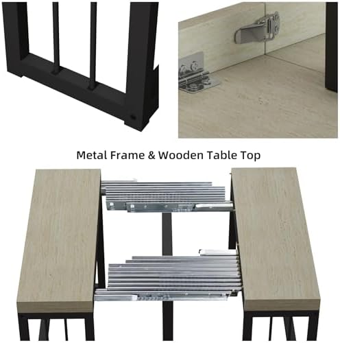 23.62" - 118" L Extendable Foldable Dining Room Table for 2-10 People, Wood Modern Rustic Rectangle Expandable Kitchen Living Meeting Room Furniture, 5 Tabletop Length Options
