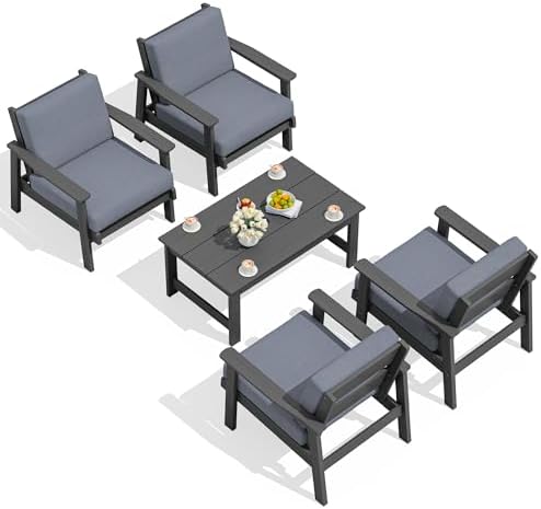 SERWALL Outdoor Patio Furniture Set, 4 Outdoor Loveseat and 1 Coffee Table
