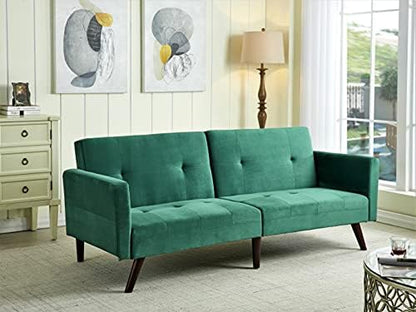 Container Furniture Direct Hasano 79" Sleeper Sofa Bed - Reclining Convertible to Full Bed - Tufted Linen Upholstery, Wooden Legs - Space-Saving Sofa Bed(79" L x 33" W x 33" H), Green