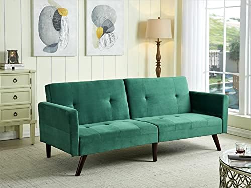 Container Furniture Direct Hasano 79" Sleeper Sofa Bed - Reclining Convertible to Full Bed - Tufted Linen Upholstery, Wooden Legs - Space-Saving Sofa Bed(79" L x 33" W x 33" H), Green