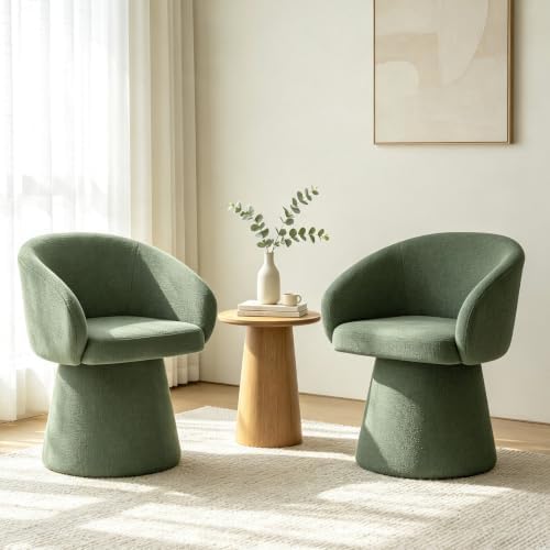 Swivel Barrel Dining Chairs Set of 2 with Back and Arm, Green