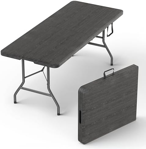 6 Feet Foldable Table with Built in Handle & Steel Legs | 6FT Heavy Duty Folding Portable | Perfect for Party, Dining, Wedding, Events, Picnic Indoor, Outdoor, Camping, Utility, Folding - 6 Foot