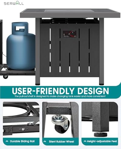 SERWALL HDPE Patio Furniture Set with 33” Square Fire Pit Table