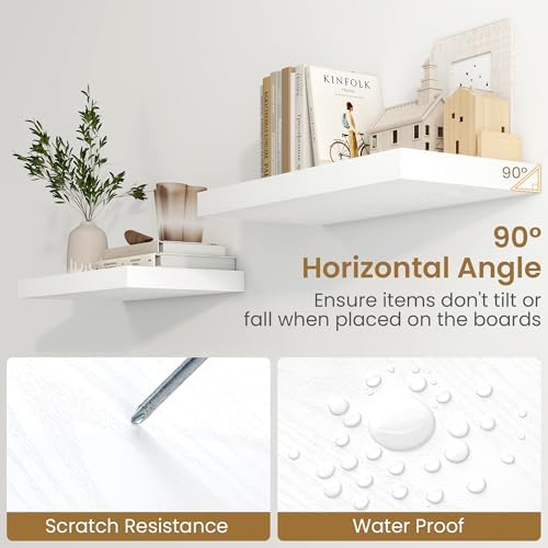White Floating Shelves 55 Inch Long, 9.3 Inch Deep Floating Shelf for Wall, Living Room, Bedroom, Kitchen, Large Deep Wall Shelves with Invisible Bracket for Books, Decor