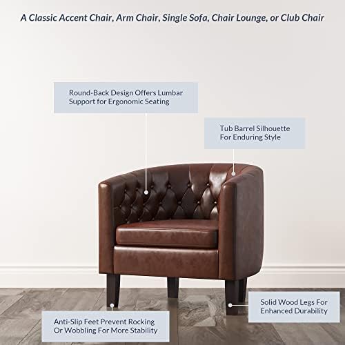 BELLEZE Caramel Accent Chairs for Living Room, Set of 2 Elegant Arm Chairs, Upholstered Tufted Barrel Chairs Club Chairs for Bedroom with Sturdy Legs and Faux Leather - Berlinda (Caramel)