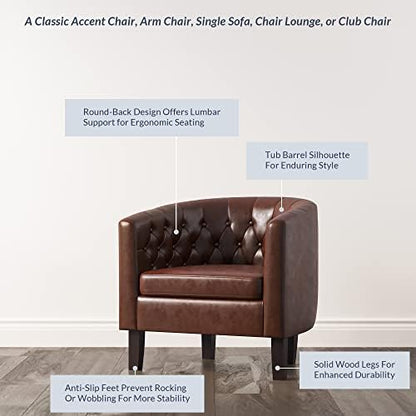 BELLEZE Caramel Accent Chairs for Living Room, Set of 2 Elegant Arm Chairs, Upholstered Tufted Barrel Chairs Club Chairs for Bedroom with Sturdy Legs and Faux Leather - Berlinda (Caramel)