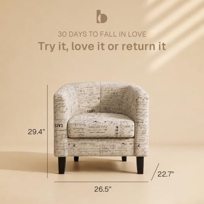 BELLEZE Accent Barrel Chair Set of 2, Linen Round Chair Club Tub Sofa Corner Chair with Flared Legs and Cozy Soft Padding for Living Room Bedroom Waiting Room - Black & Beige