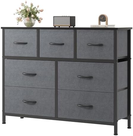 OLIXIS 7 Drawer Fabric Dresser for Bedroom, Clothes Storage Tower, Gray