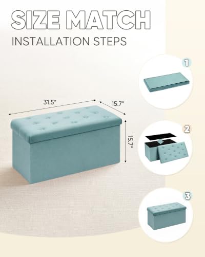 B FSOBEIIALEO Folding Storage Ottoman, 31.5" Long Ottomans Bench, Teal