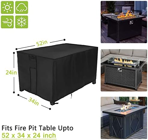 Waterproof Fire Pit Cover Rectangular 52"L x 34"W x 24"H Black