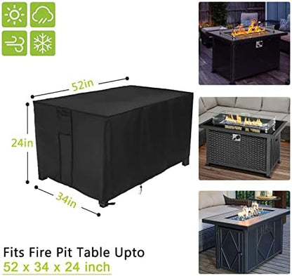 Waterproof Fire Pit Cover Rectangular 52"L x 34"W x 24"H Black