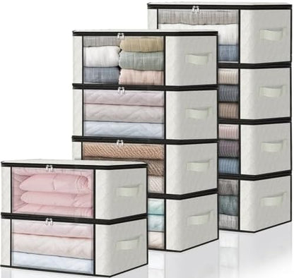 HomeHacks 10-Pack Clothes Organizer Storage Bags, 35L Storage Bins, White