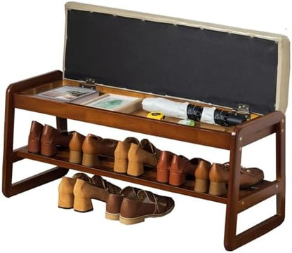 latifolia 2 Tier Shoe Rack Bench with Flip-Top Storage, Grey