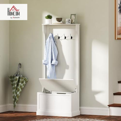 HOMCOM Hall Tree with Shoe Storage, Entryway Coat Rack with Bench, White