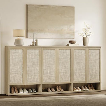SICOTAS 96.8" Wide Tall Rattan Shoe Storage Cabinet for Entryway with Doors