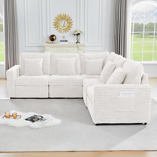 ORRD Modern Corner Sofa Seat with 2 Pillows for Modular Sectional Couch for Living Room-White