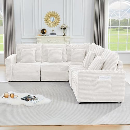 ORRD Modern Corner Sofa Seat with 2 Pillows for Modular Sectional Couch for Living Room-White